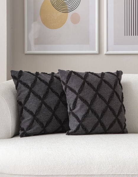 2'li Set Geometrik Desen Bohem Punch Dokuma Kırlent Kılıfı Siyah