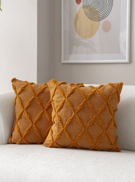 2'li Set Geometrik Desen Bohem Punch Dokuma Kırlent Kılıfı Turuncu