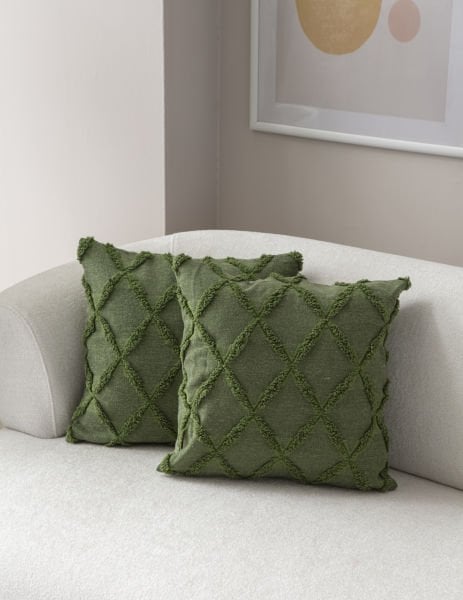 2'li Set Geometrik Desen Bohem Punch Dokuma Kırlent Kılıfı Yeşil