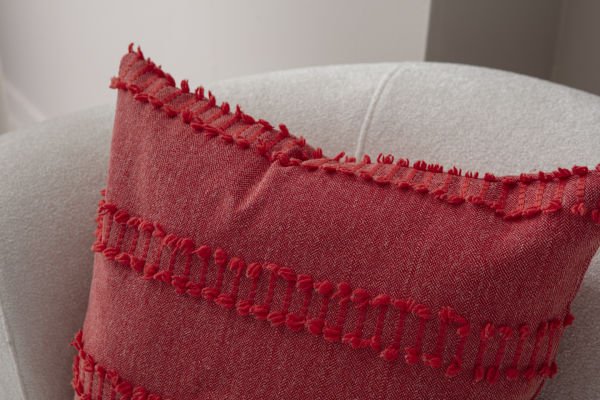 2'li Set Şerit Desen Bohem Punch Dokuma Kırlent Kılıfı Gül Kurusu