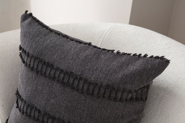 2'li Set Şerit Desen Bohem Punch Dokuma Kırlent Kılıfı Siyah