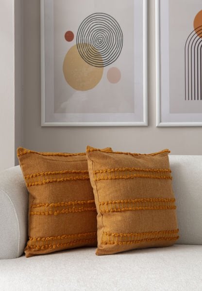 2'li Set Şerit Desen Bohem Punch Dokuma Kırlent Kılıfı Turuncu