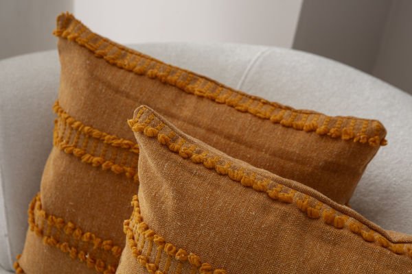 2'li Set Şerit Desen Bohem Punch Dokuma Kırlent Kılıfı Turuncu