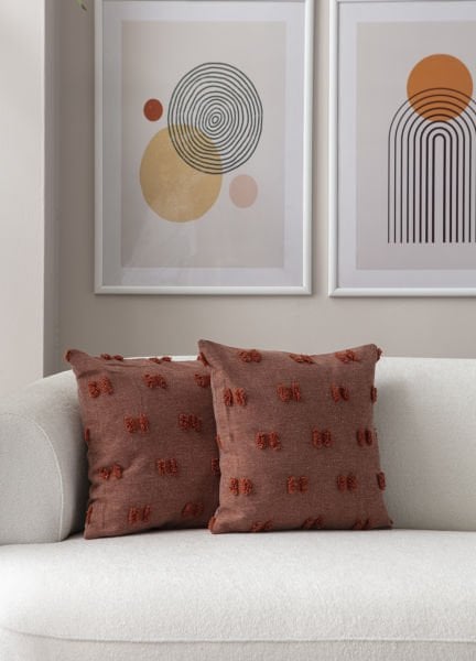 2'li Set Kiremit Bohem Punch Dokuma Kırlent Kılıfı