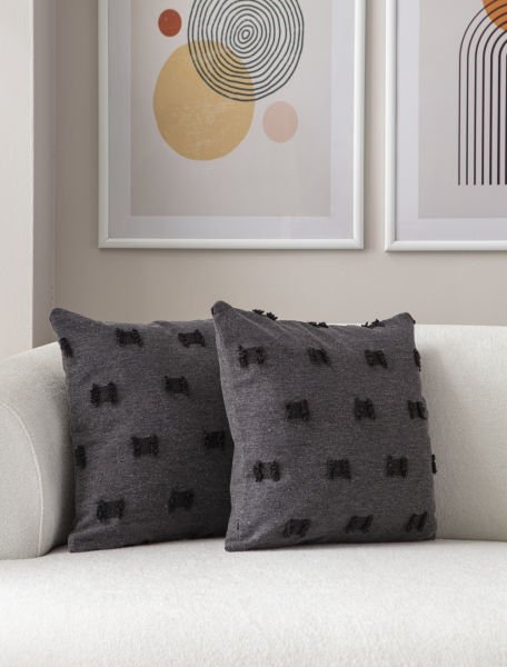 2'li Set Siyah Punch Dokuma Kırlent Kılıfı