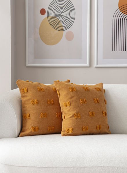 2'li Set Turuncu Bohem Punch Dokuma Kırlent Kılıfı