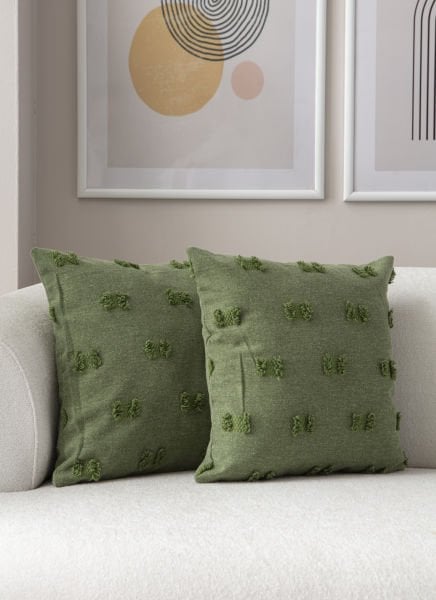 2'li Set Yeşil Bohem Punch Dokuma Kırlent Kılıfı