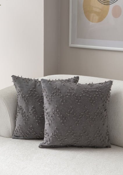 2'li Set Zigzag Desen Bohem Punch Dokuma Kırlent Kılıfı Gri