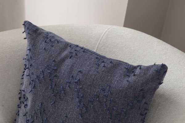 2'li Set Zigzag Desen Bohem Punch Dokuma Kırlent Kılıfı Mavi