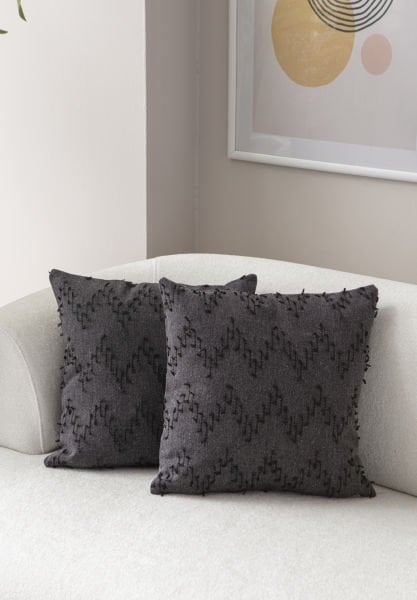 2'li Set Zigzag Desen Bohem Punch Dokuma Kırlent Kılıfı Siyah