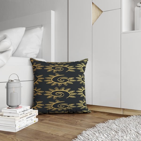 Çift Taraflı Altın Çiçekler 4'lü Kırlent Kılıfı 424