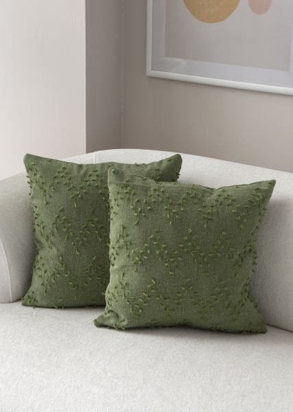 2'li Set Zigzag Desen Bohem Punch Dokuma Kırlent Kılıfı Yeşil