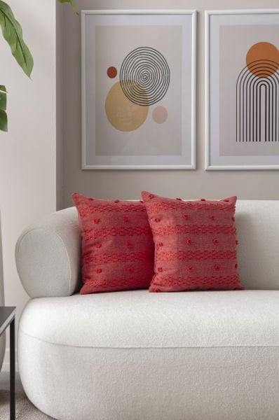 2'li Set Puantiye Detay Bohem Punch Dokuma Kırlent Kılıfı Gül Kurusu