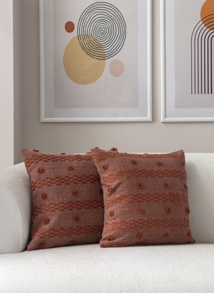 2'li Set Puantiye Detay Bohem Punch Dokuma Kırlent Kılıfı Kiremit