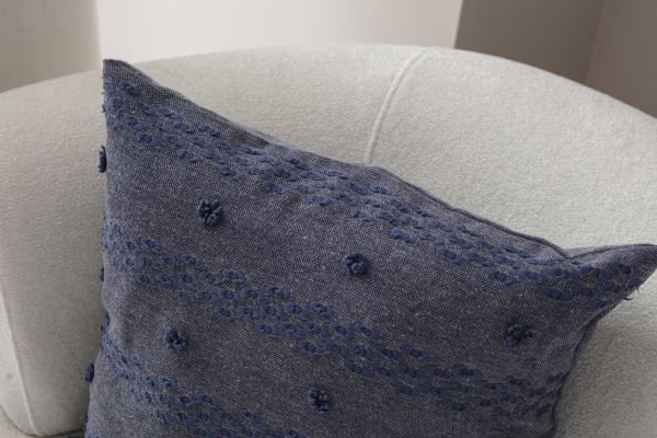 2'li Set Puantiye Detay Bohem Punch Dokuma Kırlent Kılıfı Mavi