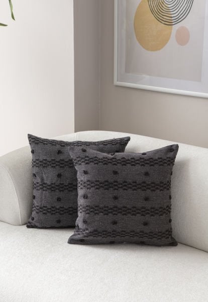 2'li Set Puantiye Detay Bohem Punch Dokuma Kırlent Kılıfı Siyah