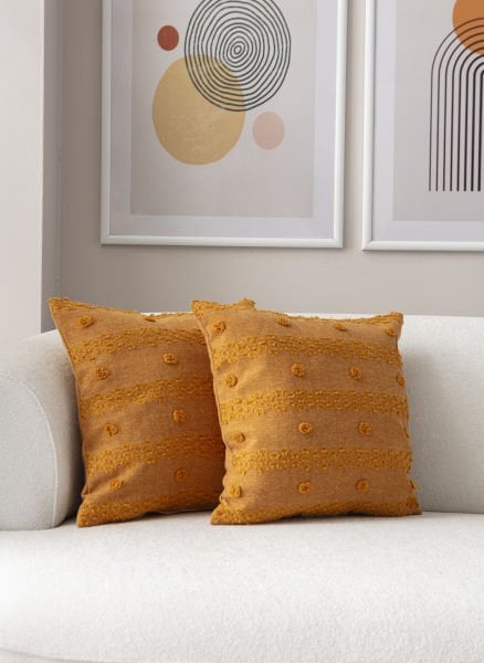 2'li Set Puantiye Detay Bohem Punch Dokuma Kırlent Kılıfı Turuncu