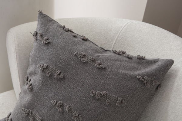 2'li Set Şerit Bohem Punch Dokuma Kırlent Kılıfı Gri