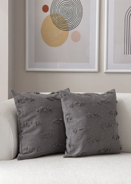 2'li Set Şerit Bohem Punch Dokuma Kırlent Kılıfı Gri