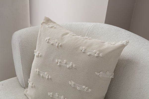 2'li Set Şerit Bohem Punch Dokuma Kırlent Kılıfı Krem