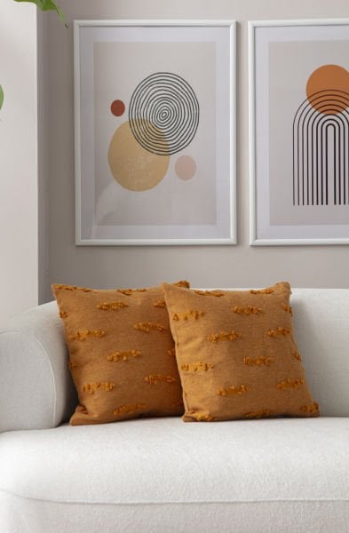 2'li Set Şerit Bohem Punch Dokuma Kırlent Kılıfı Turuncu