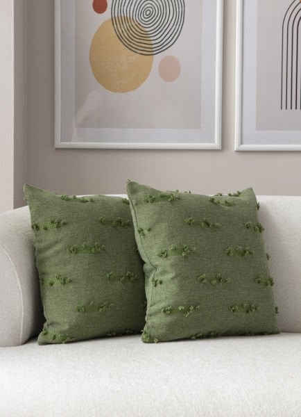 2'li Set Şerit Bohem Punch Dokuma Kırlent Kılıfı Yeşil