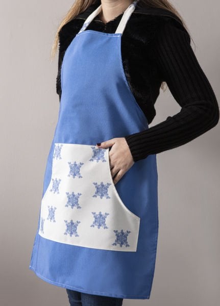 Pamuk Keten Cepli  Mutfak Önlüğü Mavi 55x70 Cm