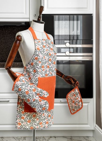 Çicek Desen Pamuk Keten Cepli  Mutfak Önlüğü  55x70 Cm