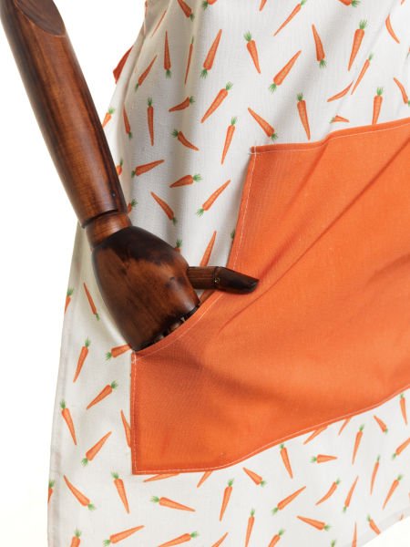 Havuç Desen Pamuk Keten Cepli  Mutfak Önlüğü  55x70 Cm