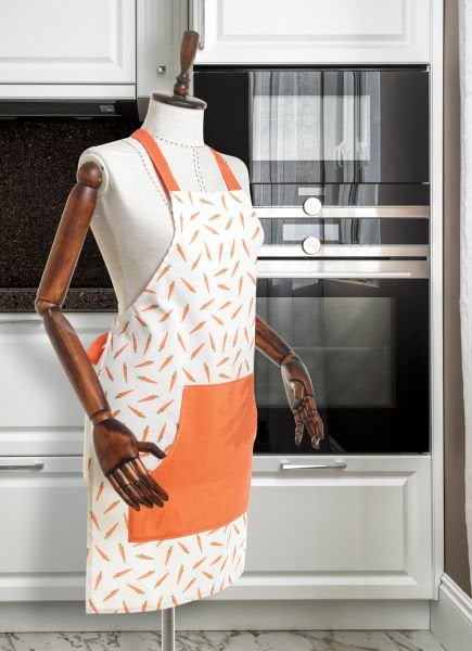 Havuç Desen Pamuk Keten Cepli  Mutfak Önlüğü  55x70 Cm