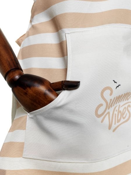 Summer Vibes Sloganlı Pamuk Keten Cepli  Mutfak Önlüğü  55x70 Cm-Somon