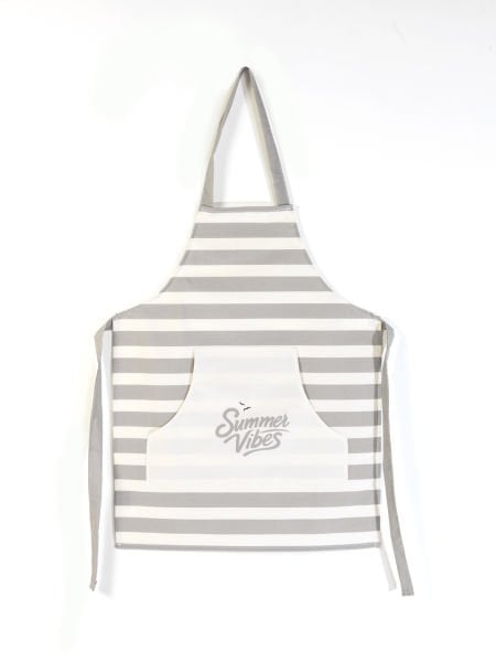 Summer Vibes Sloganlı Pamuk Keten Cepli  Mutfak Önlüğü  55x70 Cm-Gri
