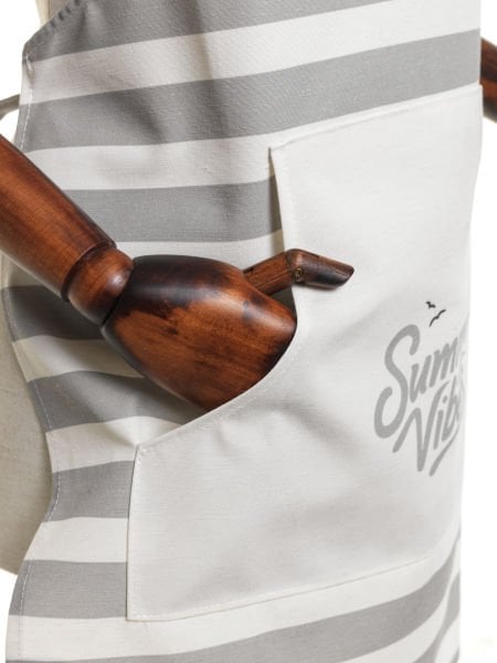 Summer Vibes Sloganlı Pamuk Keten Cepli  Mutfak Önlüğü  55x70 Cm-Gri