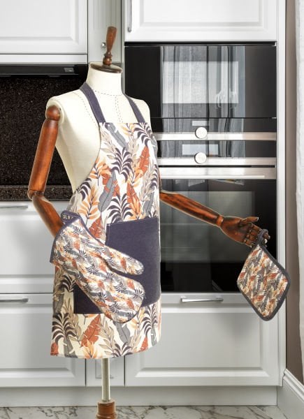 Renkli Yapraklar Pamuk Keten Cepli  Mutfak Önlüğü  55x70 Cm