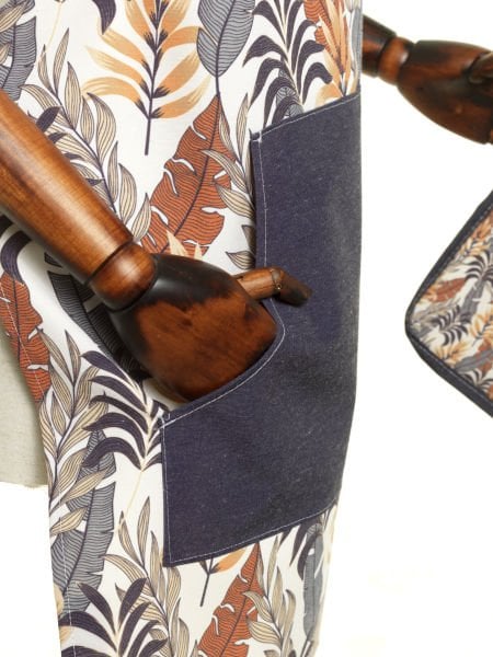 Renkli Yapraklar Pamuk Keten Cepli  Mutfak Önlüğü  55x70 Cm