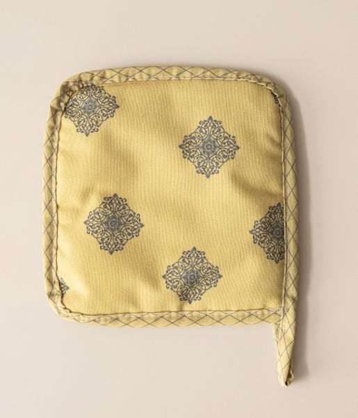 2'li Pamuk Keten Mutfak Eldiven Takımı - 18x18 Cm+35x19 Cm Sarı