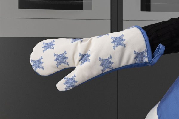 2'li Pamuk Keten Mutfak Eldiven Takımı Mavi- 18x18 Cm+35x19 Cm