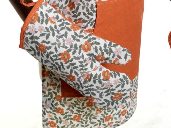 Çiçek Desen 2'li Pamuk Keten Mutfak Eldiven Takımı - 18x18 Cm+35x19 Cm