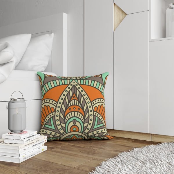 Çift Taraflı Çiçek Mandala 4'lü Kırlent Kılıfı 434