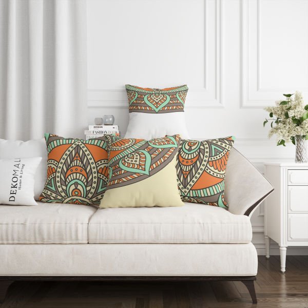 Çift Taraflı Çiçek Mandala 4'lü Kırlent Kılıfı 434