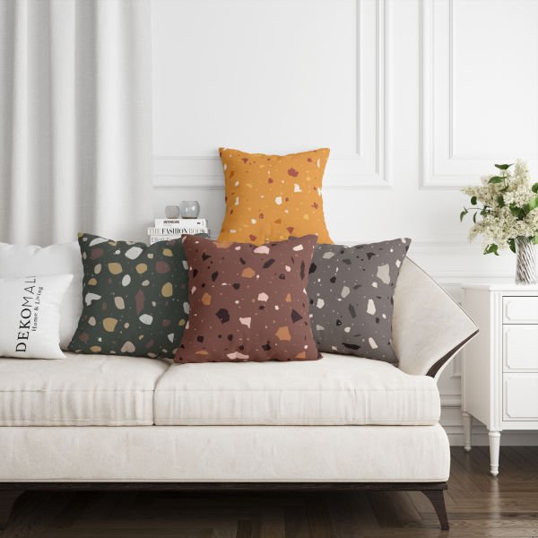 Çift Taraflı Granit Taşlar 4'lü Kırlent Kılıfı 435