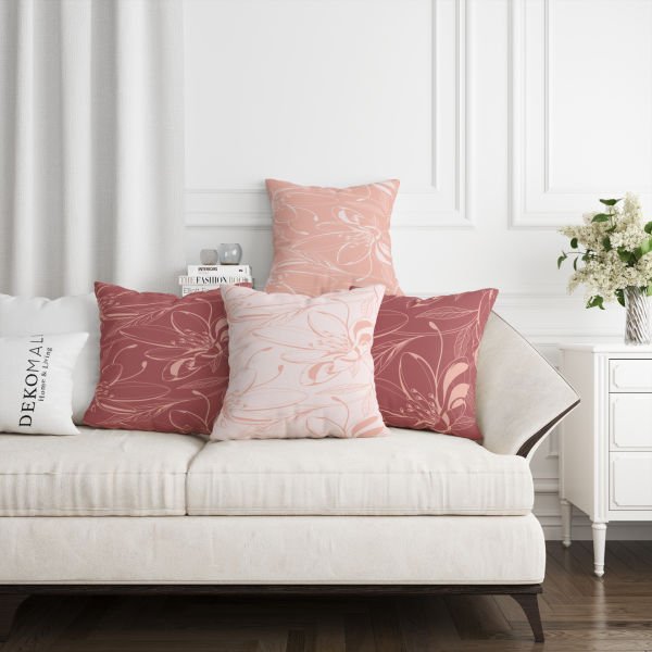 Çift Taraflı Morandi Renkli Çiçekler 4'lü Kırlent Kılıfı 437