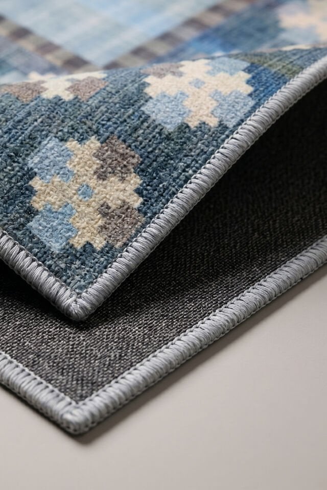 Aveline Mavi Makinede Yıkanabilir Bambu Halı
