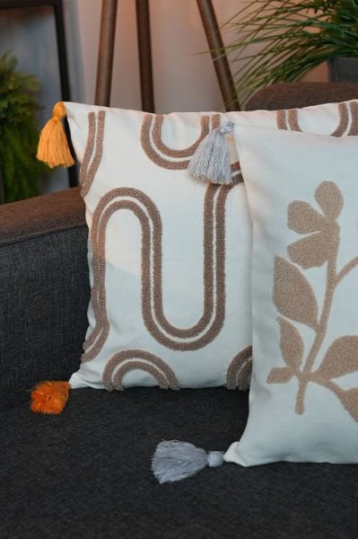 2'li set Püsküllü Punch Panç Nakışlı Kırlent Kılıfı 001 43x43 cm