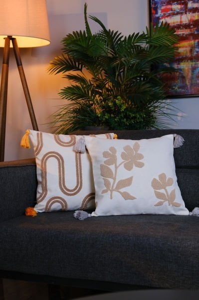 2'li set Püsküllü Punch Panç Nakışlı Kırlent Kılıfı 001 43x43 cm