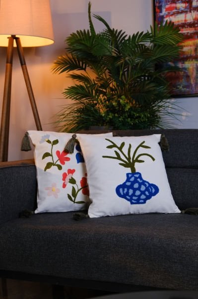 2'li set Püsküllü Punch Panç Nakışlı Kırlent Kılıfı 005 43x43 cm