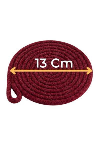 6'lı Pamuk Askı Halkalı Yuvarlak Bardak Altlığı – Bordo (13 cm)