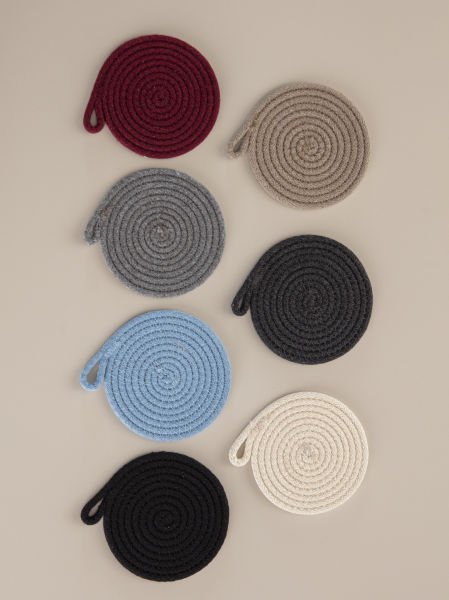 6'lı Pamuk Askı Halkalı Yuvarlak Bardak Altlığı – Bej (13 cm)