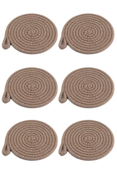 6'lı Pamuk Askı Halkalı Yuvarlak Bardak Altlığı – Bej (13 cm)