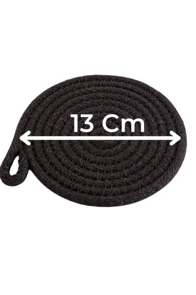 6'lı Pamuk Askı Halkalı Yuvarlak Bardak Altlığı – Siyah (13 cm)